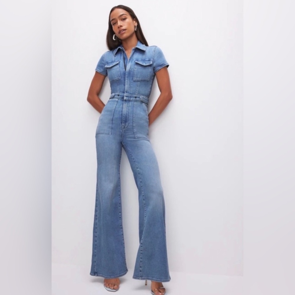 Good American Fit For Success Palazzo Flare Jumpsuit Size S